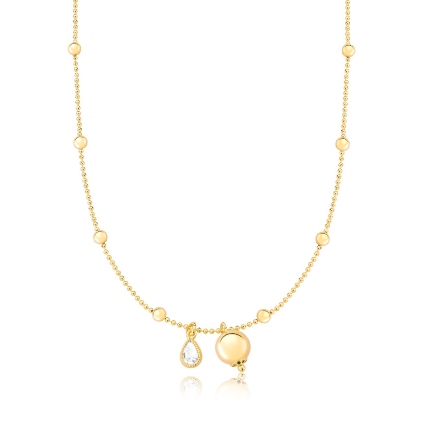 Gargantilha Bolinhas c/ Pingente Bola Lisa e Gota Zircônia Folheada a Ouro 18k