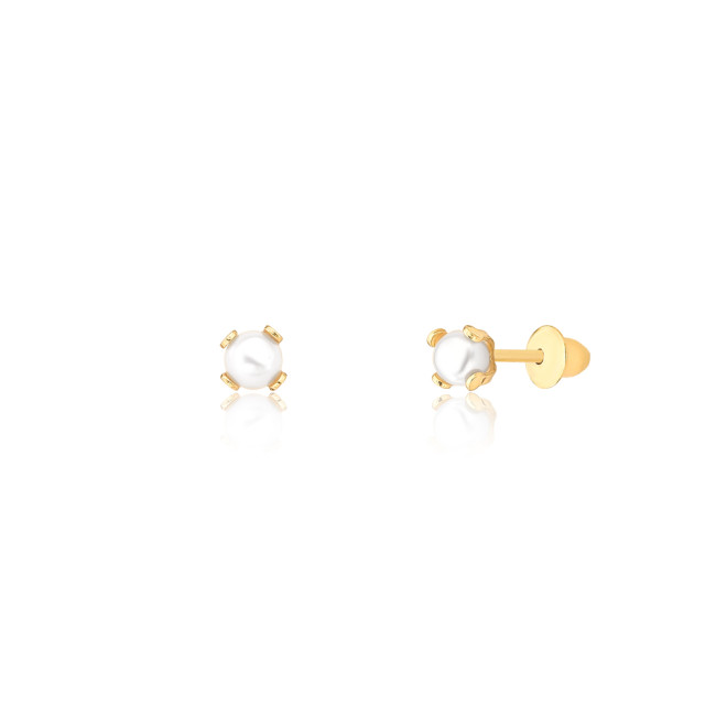 Brinco de Ouro 18k Infantil Pérola 2,5mm Baby