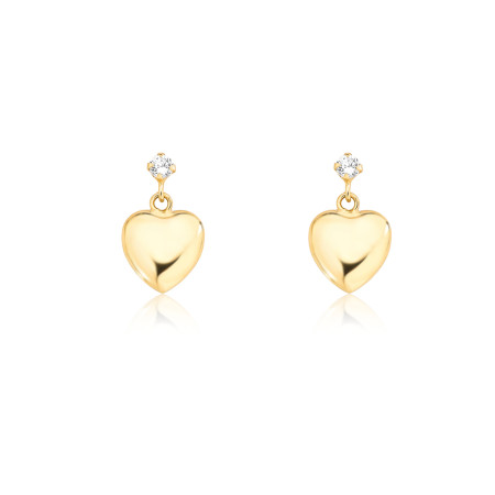 Brinco de Ouro 18k Infantil Coração Suspenso e Ponto Luz Baby