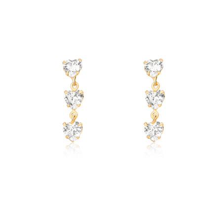 Brinco de Ouro 18k Três Corações Suspensos