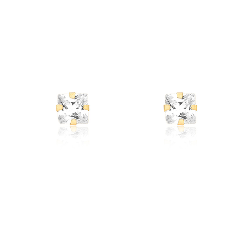 Brinco de Ouro 18k Fixo Zircônia Quadrada 5mm