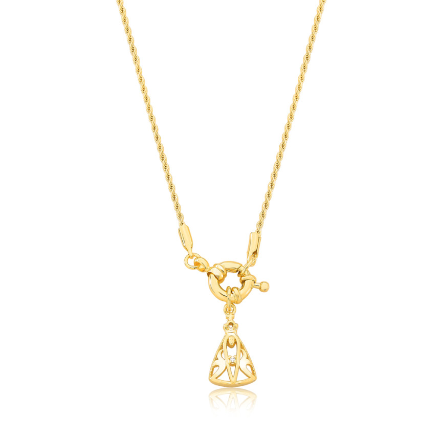 Gargantilha Cordão Baiano c/ Nossa Senha Aparecida Vazada Fecho Boia Folheado a Ouro 18k
