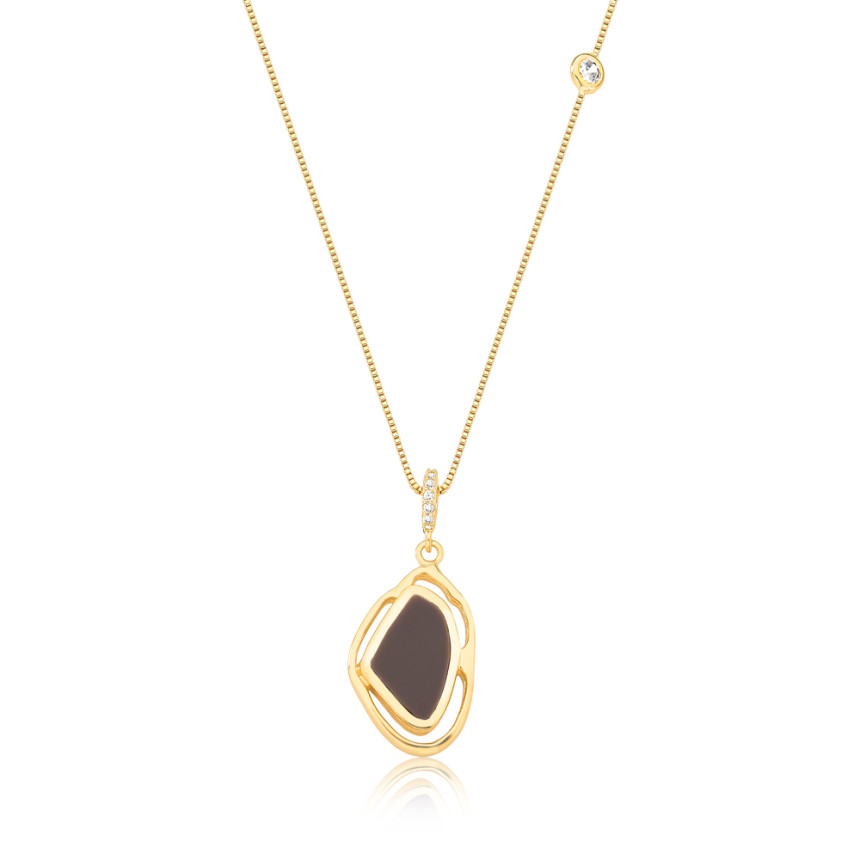 Gargantilha Veneziana Orgânico Melt c/ Acrílico Mocha Mousse e Ponto Luz Folheada a Ouro 18k