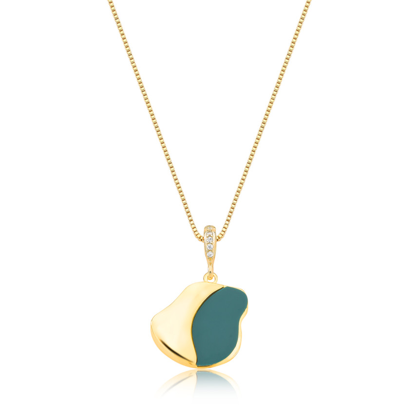 Gargantilha Veneziana Orgânico Melt c/ Acrílico Aspen Green Folheada a Ouro 18k