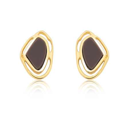 Brinco Fixo Orgânico Melt c/ Acrílico Mocha Mousse Folheado a Ouro 18K