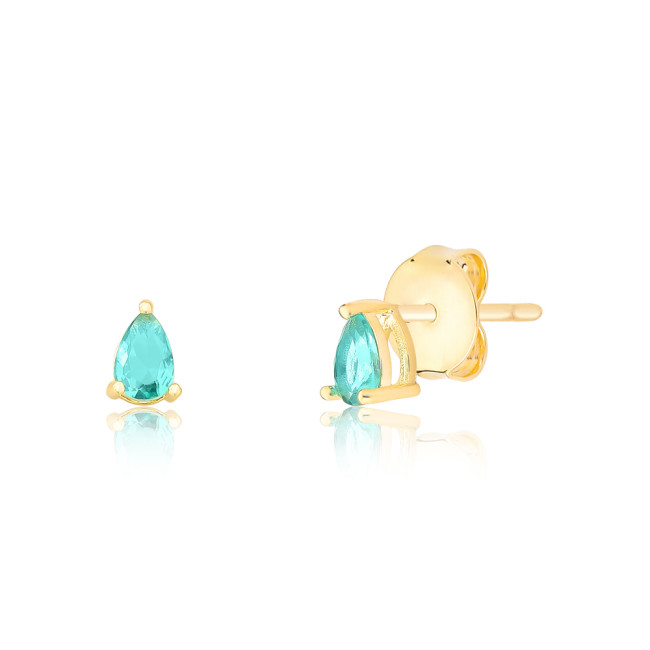 Brinco Fixo Zircônia Gota Turmalina 7mm Folheado a Ouro 18k
