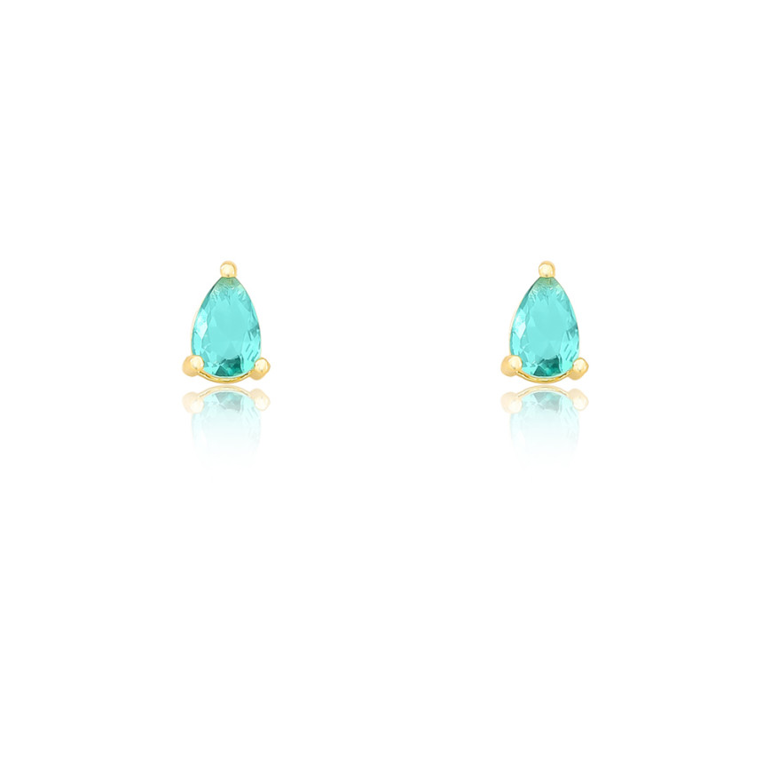 Brinco Fixo Zircônia Gota Turmalina 7mm Folheado a Ouro 18k