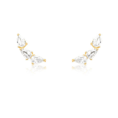 Brinco Ear Cuff 3 Zircônias Gota Folheado a Ouro 18k