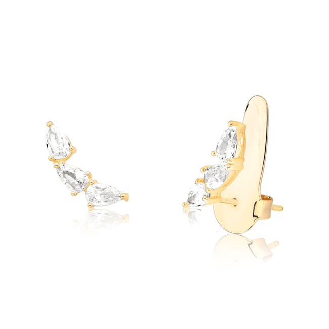 Brinco Ear Cuff 3 Zircônias Gota Folheado a Ouro 18k