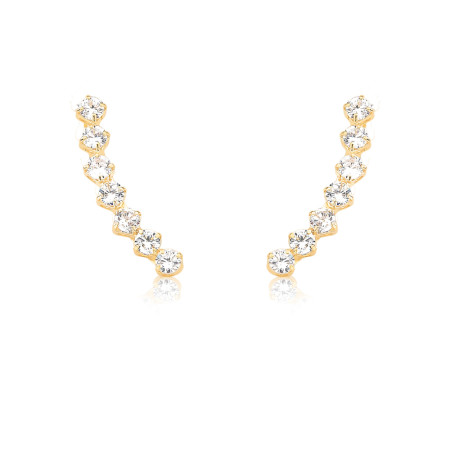 Brinco Ear Cuff 7 Zircônias Redondas Folheado a Ouro 18k