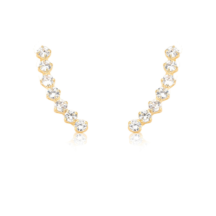 Brinco Ear Cuff 7 Zircônias Redondas Folheado a Ouro 18k
