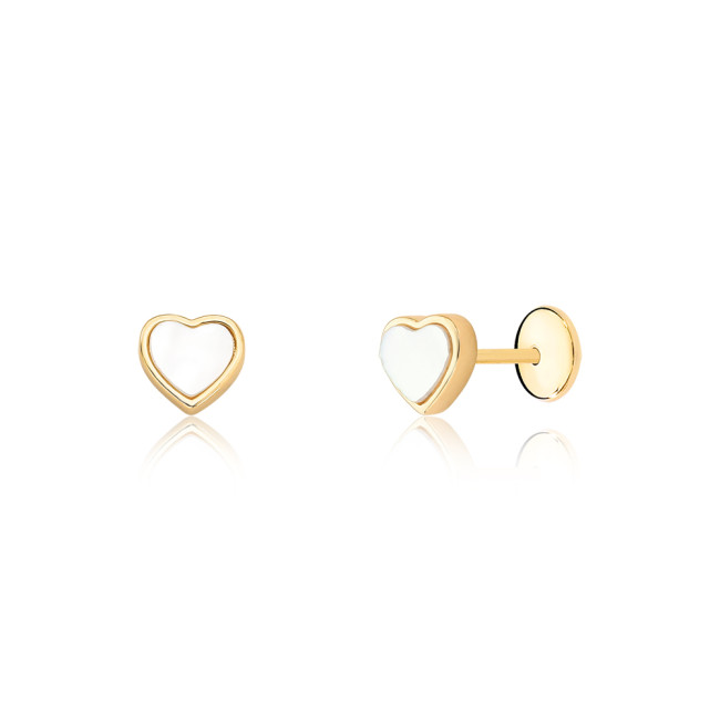 Brinco Infantil Coração Madrepérola Baby Folheado a Ouro 18k