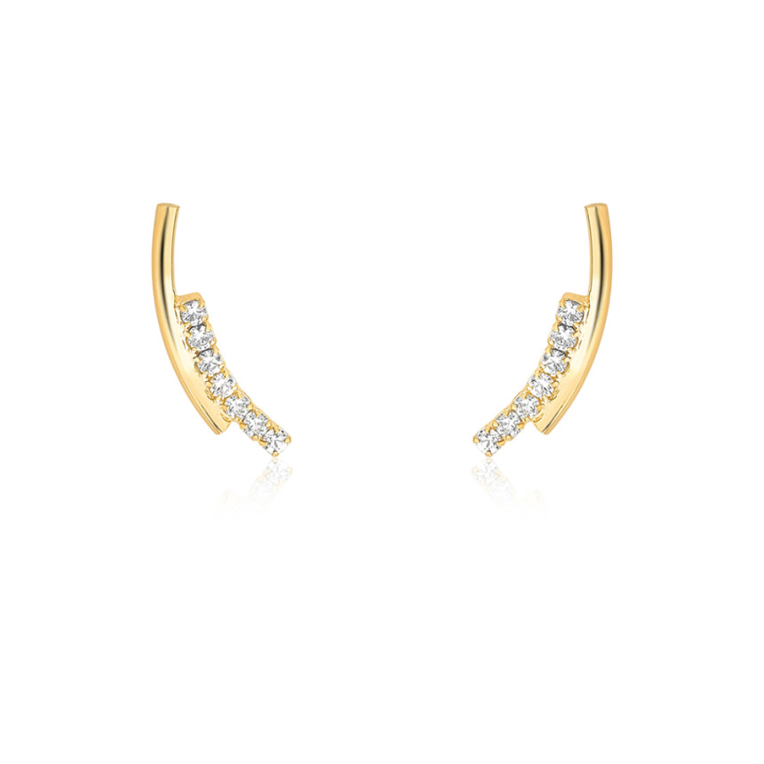 Brinco Ear Cuff Fio Liso e Fio c/ 7 Zircônias Folheado a Ouro 18k