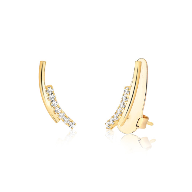 Brinco Ear Cuff Fio Liso e Fio c/ 7 Zircônias Folheado a Ouro 18k