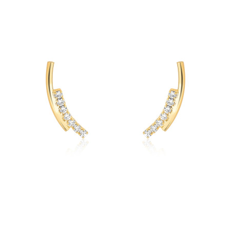 Brinco Ear Cuff Fio Liso e Fio c/ 7 Zircônias Folheado a Ouro 18k