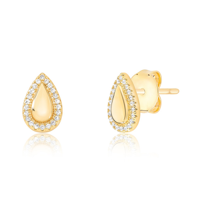 Brinco Fixo Gota Lisa c/ Borda Cravejada Folheado a Ouro 18k