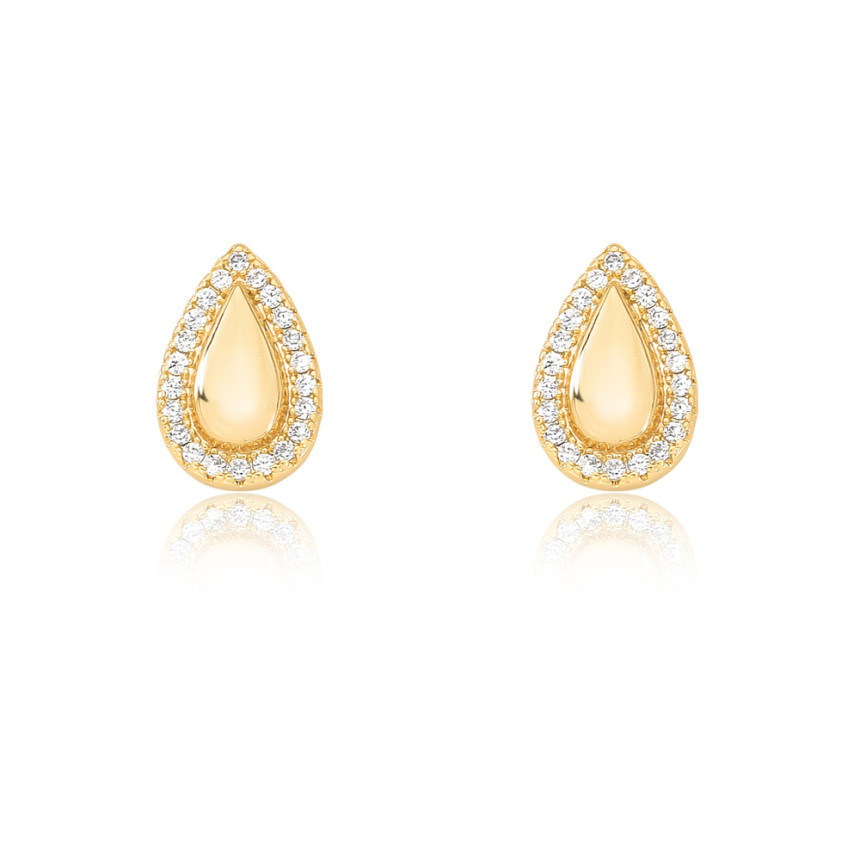 Brinco Fixo Gota Lisa c/ Borda Cravejada Folheado a Ouro 18k