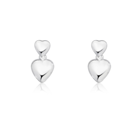 Brinco Prata Corações Liso e Suspenso