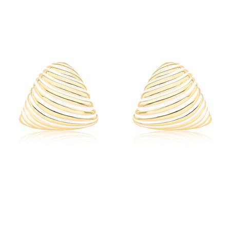 Brinco Gancho Triângulo Trabalhado Linhas Resina Branca Folheada a Ouro 18k