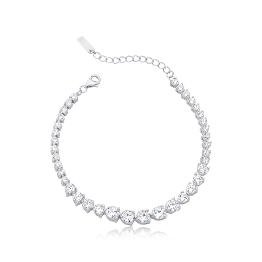 Pulseira Prata c/ Ródio Cartierzinha Riviera Zircônias Decrescentes