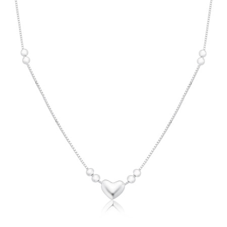 Gargantilha Prata Veneziana Coração Liso c/ Esferas na Malha