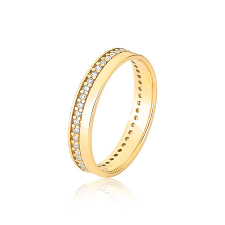 Aliança de Casamento Ouro 10K c/ Friso Cravejado Lateral / 3,6mm (Valor da unidade)