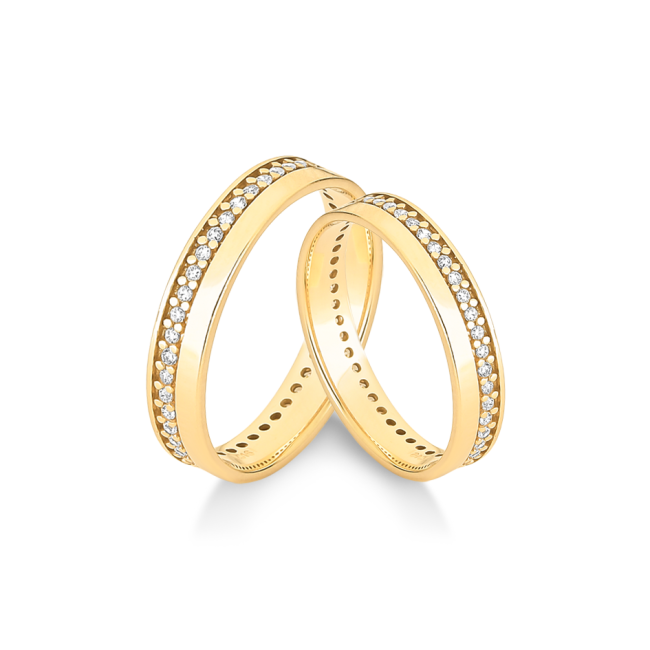 Aliança de Casamento Ouro 10K c/ Friso Cravejado Lateral / 3,6mm (Valor da unidade)