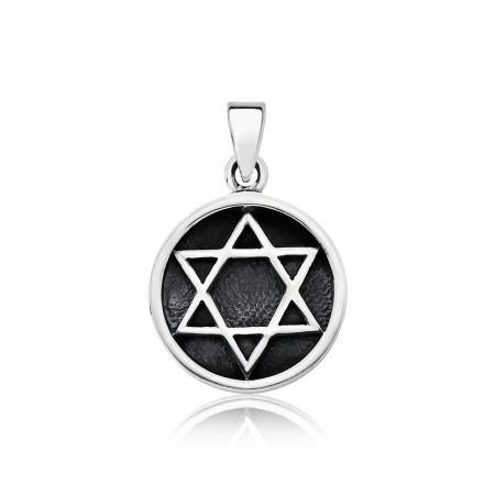 Pingente Prata Medalha Estrela de Davi Envelhecida