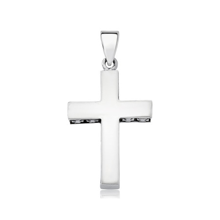 Pingente Prata Crucifixo Liso Lateral c/ Resina Envelhecida Cruz de Malta