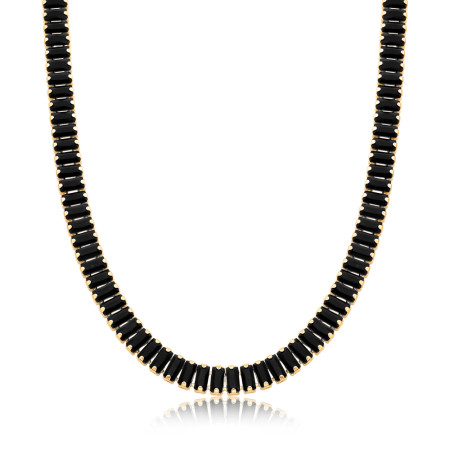 Choker Riviera Zircônia Negra Baguete (6mm) 37cm + Extensor Folheada a Ouro 18k