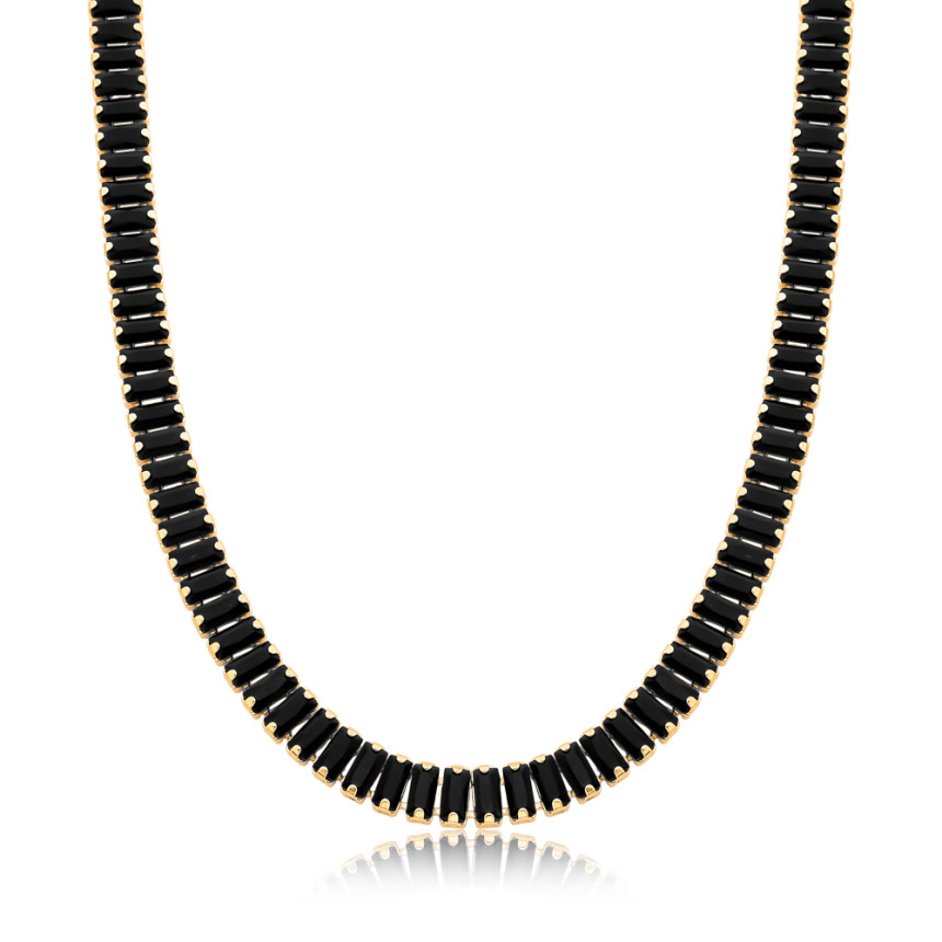Choker Riviera Zircônia Negra Baguete (6mm) 37cm + Extensor Folheada a Ouro 18k