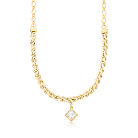 Choker Elos c/ Grumet Achatada e Ponto Luz Quadrado Folheada a Ouro 18k