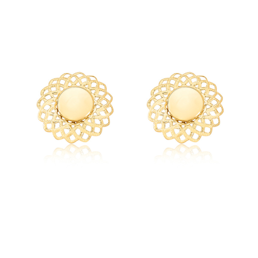 Brinco Fixo Flor Vazada Miolo Liso Folheado a Ouro 18k