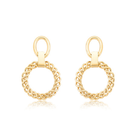 Brinco Elo Oval Liso c/ Guirlanda Suspensa Folheado a Ouro 18k