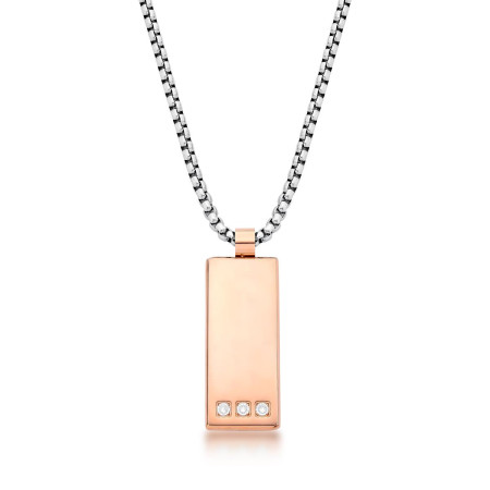 Corrente Aço Veneziana c/ Placa Rosê Lisa e 3 Zircônias