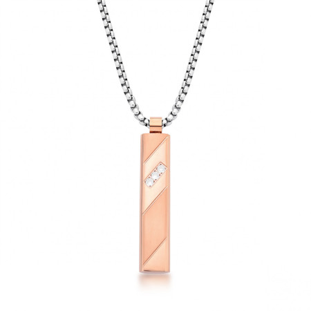 Corrente Aço Veneziana c/ Placa Rosê Lisa / Acetinada e 3 Zircônias