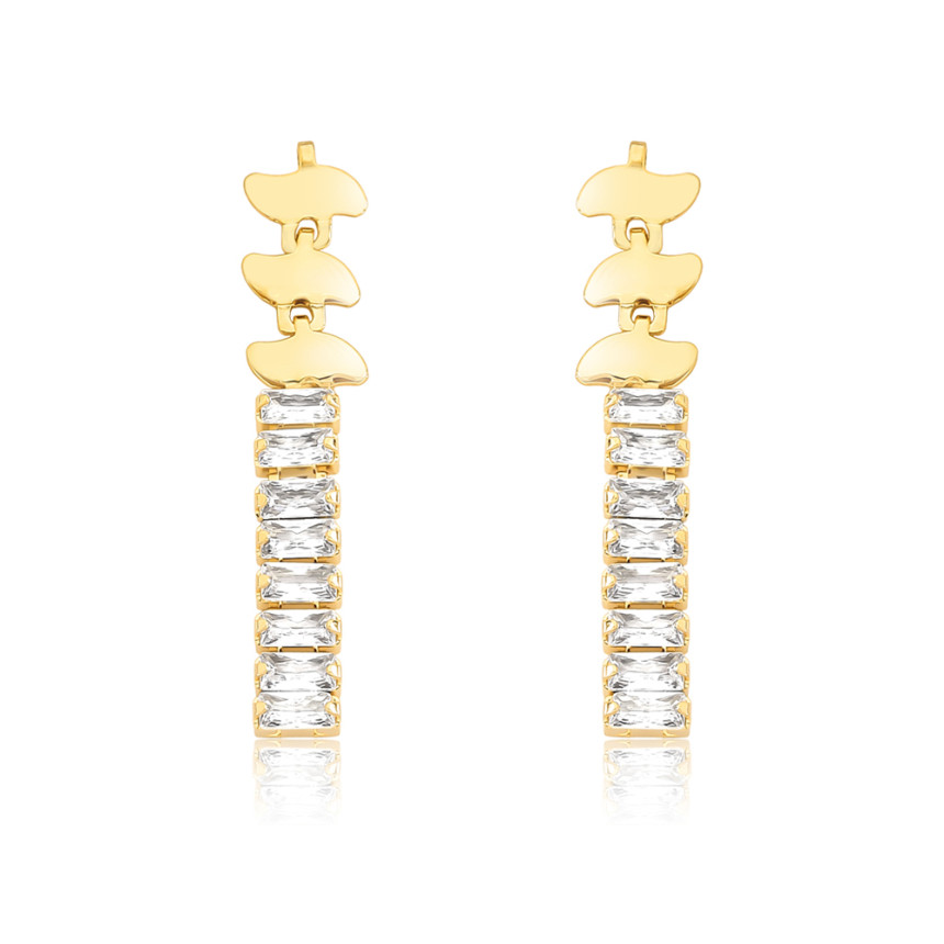 Brinco Riviera Baguete Suspensa Folheado a Ouro 18k