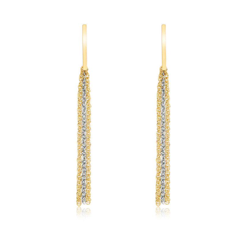 Brinco Base Palito liso c/ Correntes Suspensas Folheado a Ouro 18k
