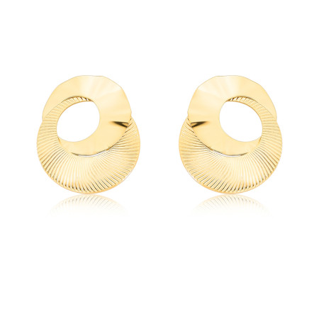 Brinco Fixo Melt Entrelaçado Efeito Amassado/Liso e Trabalhado Folheado a Ouro 18k