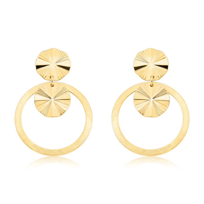 Brinco Base Melt Efeito "Amassado" c/ Aro Vazado Suspenso Folheado a Ouro 18k