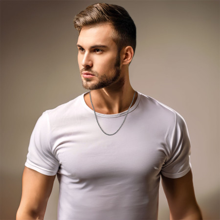 Corrente Prata Bali Ponto Peruano Quadrado 50cm (2,2mm)