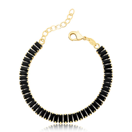 Pulseira Riviera Zircônia Negra Baguete (6mm) Folheada a Ouro 18k