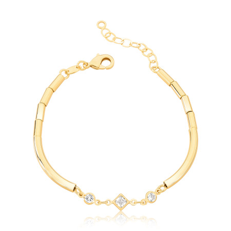 Pulseira Tubos Lisos c/ Zircônias Geométricas Folheada a Ouro 18k
