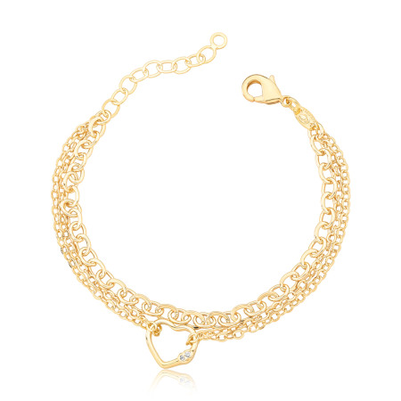 Pulseira Dupla Elos c/ Coração Central Folheada a Ouro 18k