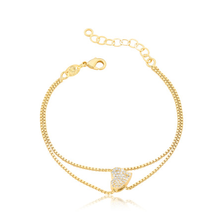Pulseira Venezianas Entrelaçadas c/ Coração Central Cravejado Folheada a Ouro 18k