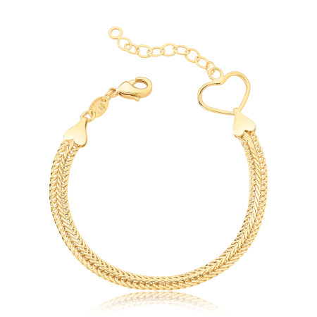 Pulseira Grumet Achatada c/ Coração Liso Vazado Folheada a Ouro 18k