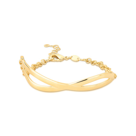 Pulseira Portuguesa c/ Bracelete Rígido Vazado Folheada a Ouro 18k