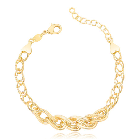 Pulseira Elos Duplos Lisos e Trabalhados Folheada a Ouro 18k