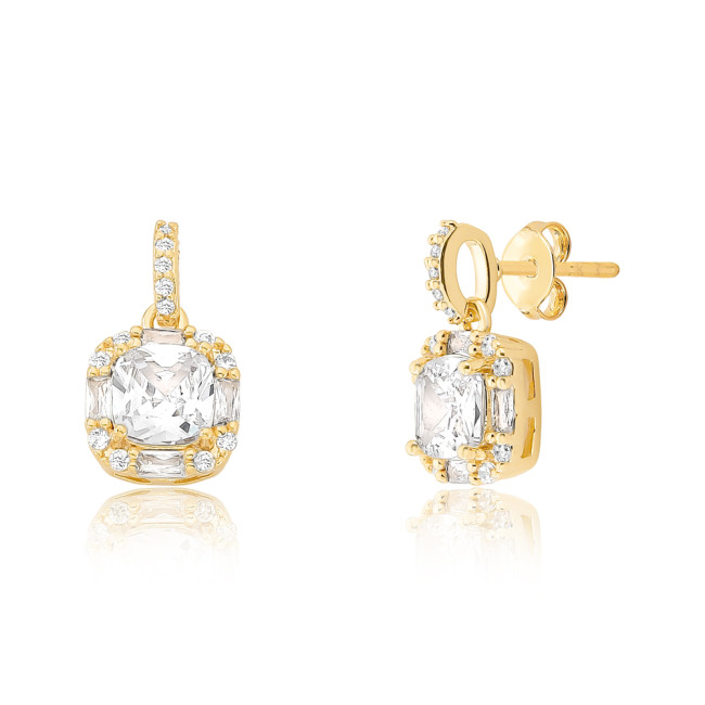 Conjunto Quadrado Ponto Luz Borda Cravejada 9mm Folheado a Ouro 18K