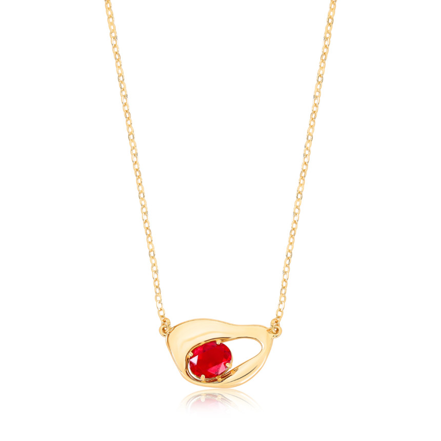 Gargantilha Melt c/ Gota Zircônia Rubi Folheado a Ouro 18k